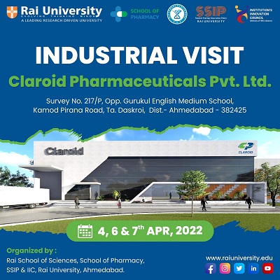 Industrial visit at CLAROID PHARMA PVT. LTD. on 4<sup>th</sup>, 6<sup>th</sup>, 7<sup>th</sup> April 2022