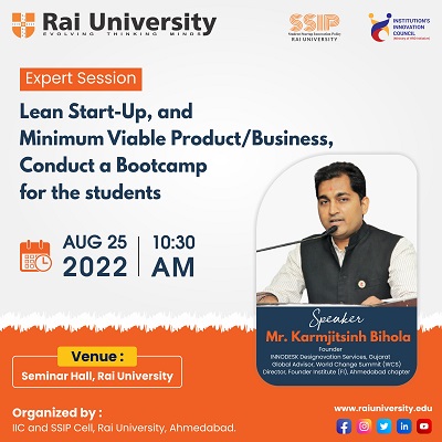 Expert Session on "Lean Start-Up, and Minimum viable Product/Business, Conduct a Bootcamp for the students" on 25<sup>th</sup> August 2022