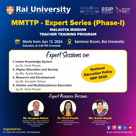 MMTTP - Expert Series (Phase-l) Malaviya Mission Teacher Training Program on 13 April, 2024 (Saturday at 3.00 PM Onwards)