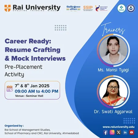Career Ready: Resume Crafting & Mock Interviews on 7<sup>th</sup> & 8<sup>th</sup> January, 2025